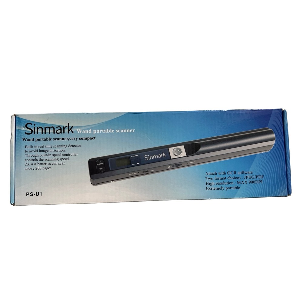 Sinmark PS-U1 Wand Portable Handheld Scanner 900DPI A4 Blue NEW